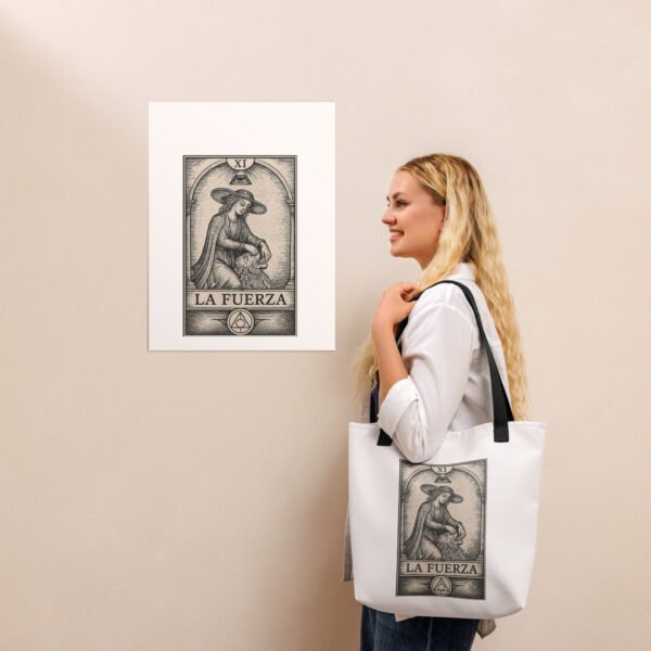 Bolsa de tela “La Fuerza” – Tarot, diseño espiritual, resistente y con asas largas - Imagen 3