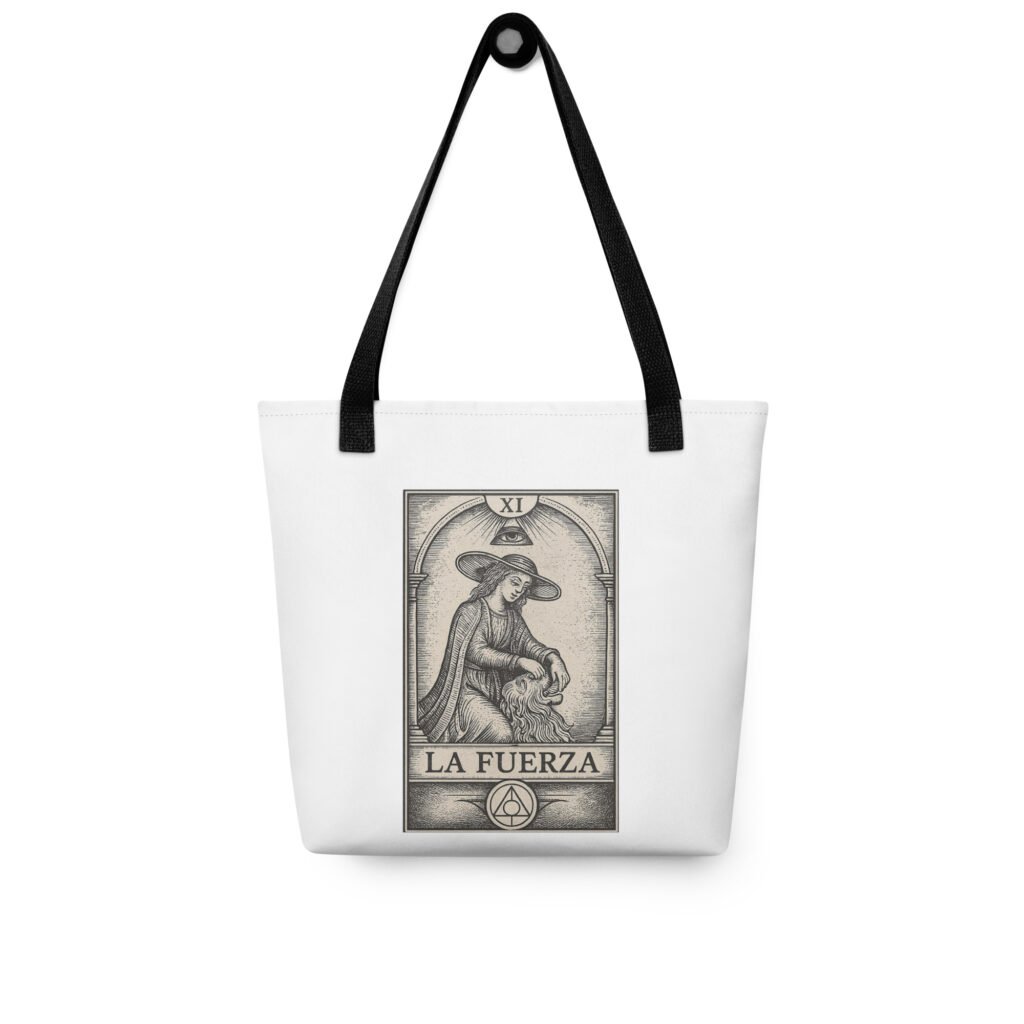 Bolsa de tela “La Fuerza” – Tarot, diseño espiritual, resistente y con asas largas