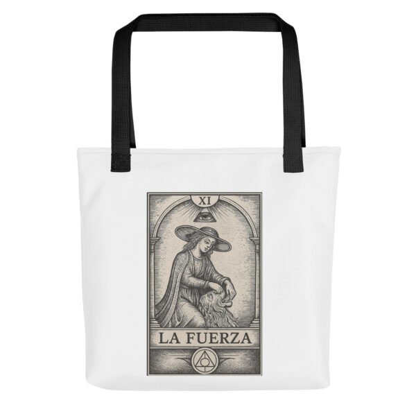 Bolsa de tela “La Fuerza” – Tarot, diseño espiritual, resistente y con asas largas - Imagen 2