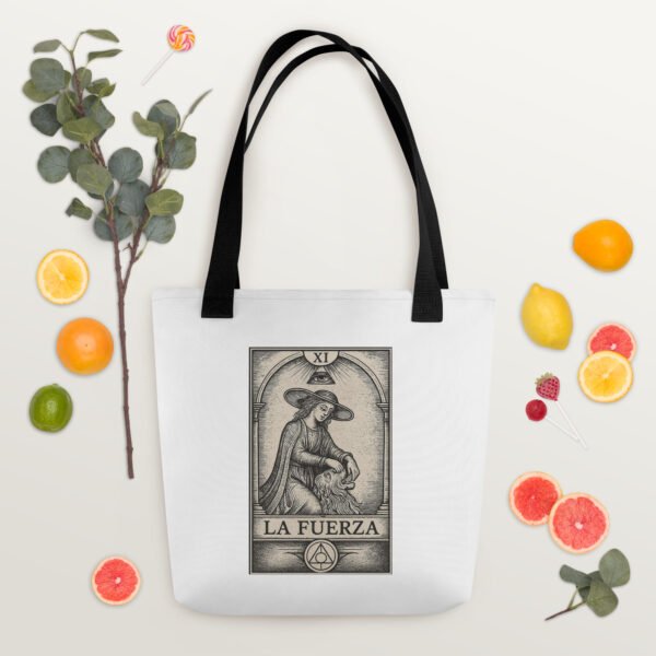 Bolsa de tela “La Fuerza” – Tarot, diseño espiritual, resistente y con asas largas - Imagen 5