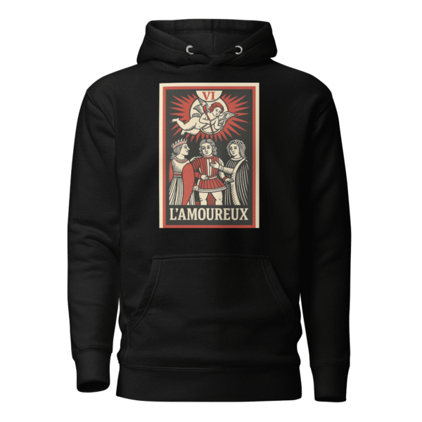 Sudadera unisex con capucha “Los Enamorados” – Tarot, diseño espiritual y abrigo consciente - Imagen 3