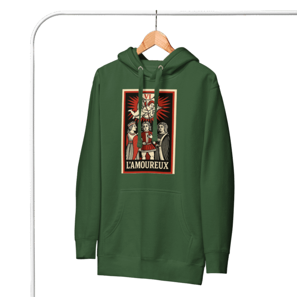Sudadera unisex con capucha “Los Enamorados” – Tarot, diseño espiritual y abrigo consciente - Imagen 2