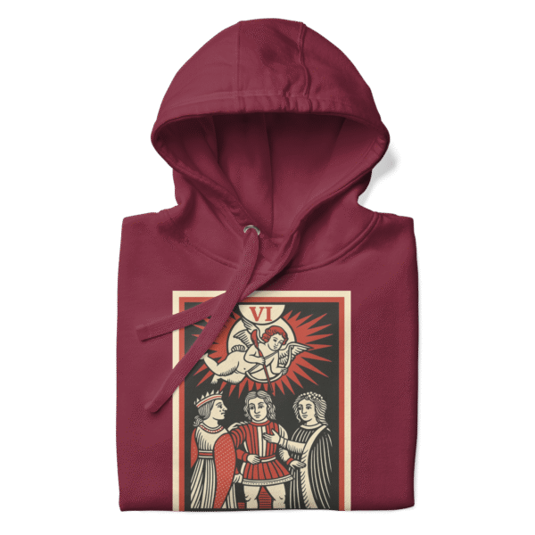 Sudadera unisex con capucha “Los Enamorados” – Tarot, diseño espiritual y abrigo consciente - Imagen 5