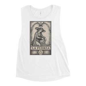 Camiseta sin mangas espiritual para mujer “La Fuerza” – Tarot, estilo holgado y suave, ideal para looks conscientes