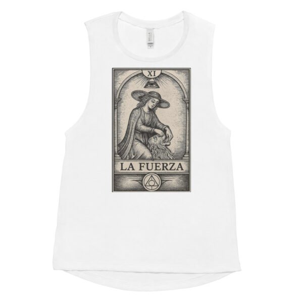 Camiseta sin mangas espiritual para mujer “La Fuerza” – Tarot, estilo holgado y suave, ideal para looks conscientes - Imagen 6
